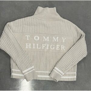 Tommy Hilfiger Women's M Thick Ribbed Mock Neck Sweater Logo Winter Holiday Gift
